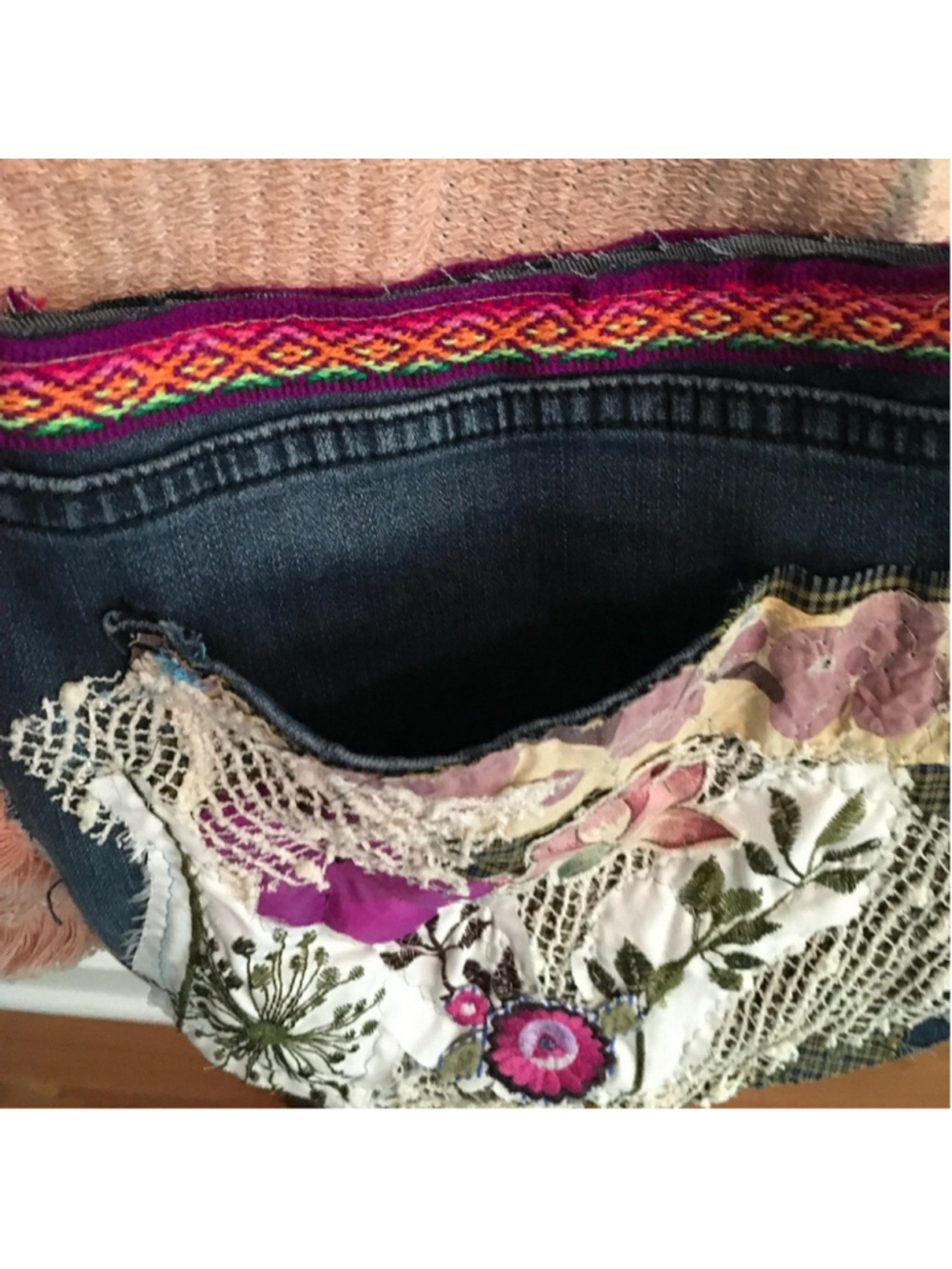Handmade Bag Denim Patchwork Crossbody Hippie Small - Picture 4 of 8
